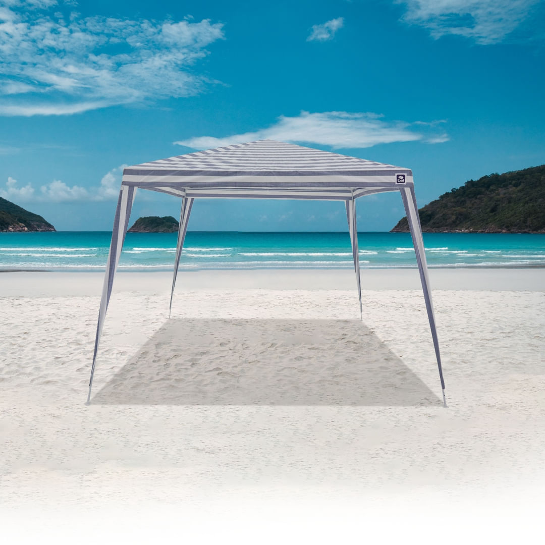 Tenda Gazebo Polietileno Listrado Azul Branco 3x3m - Bel Fix
